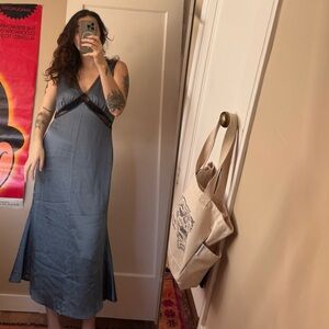 Light Blue Satin and Lace Slip Dress